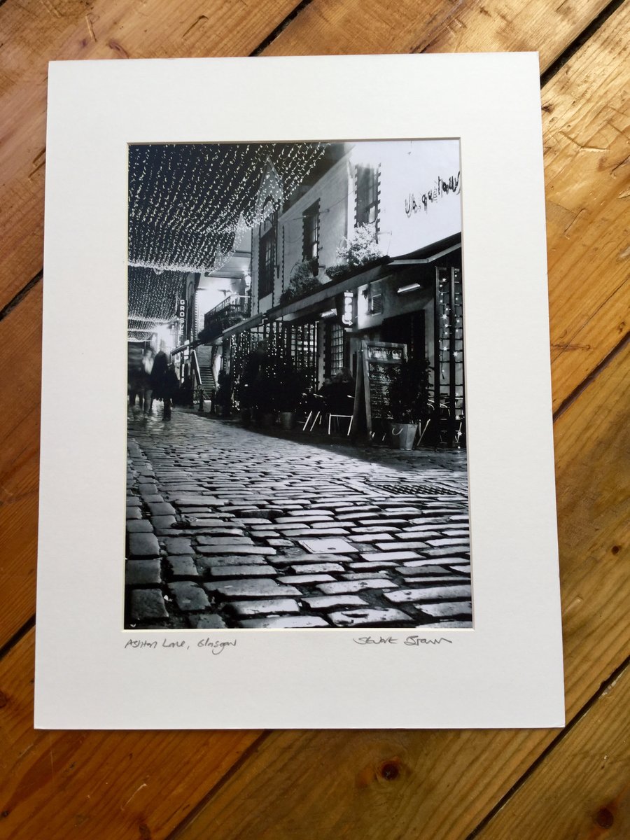 Ashton Lane, Glasgow  (black and white edition) Signed Mounted Print FREE DELIVE