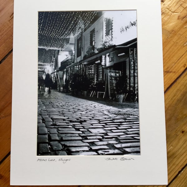 Ashton Lane, Glasgow  (black and white edition) Signed Mounted Print FREE DELIVE