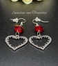 Gothic Barbed Heart Earrings - Red Heart Earrings - Handmade - Drop Earrings