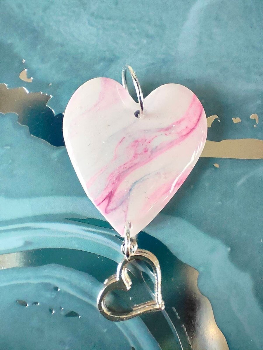 Polymer Clay Marble Heart Pendant