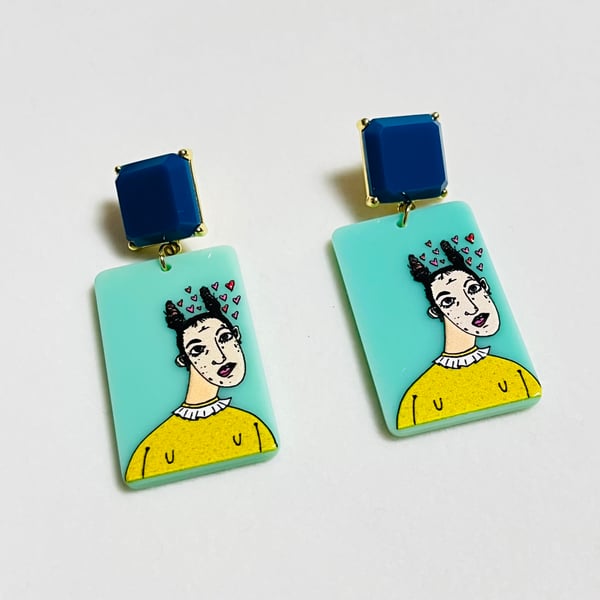 Acetate portrait earrings