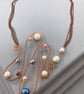 Quirky Multicoloured Cultured Pearl Copper Abstract Squiggle Necklace - Image 3
