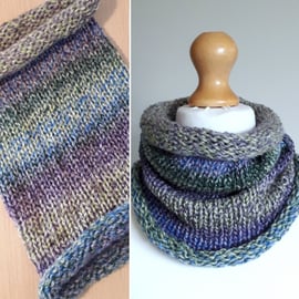 Cowl, Scarf, Infinity Scarf, Neck Warmer, Snood - Purple, Green & Blue