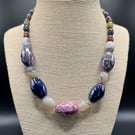 Vintage agate with French ceramic and vintage glass