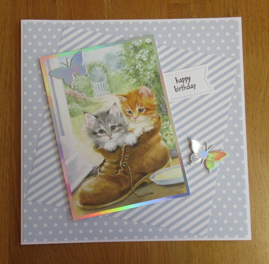 Kittens In A Boot - Large Birthday Card (19x19cm)