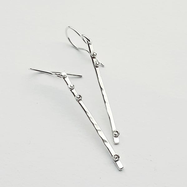 SKINNY RVET DROPS Handmade Sterling Silver DANGLE EARRINGS 