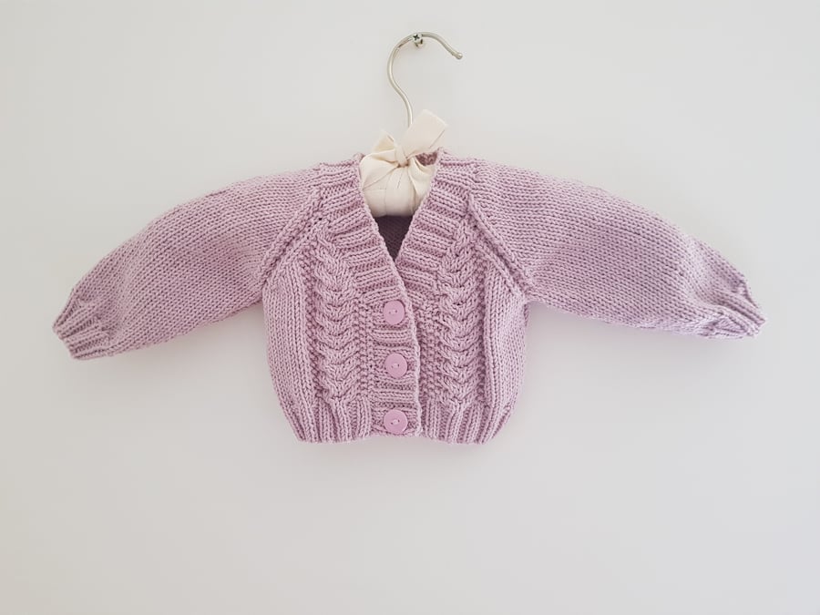 Hand Knitted Rose Pink Baby Cardigan 0-6 months