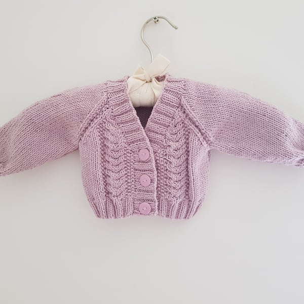 Hand Knitted Rose Pink Baby Cardigan 0-6 months