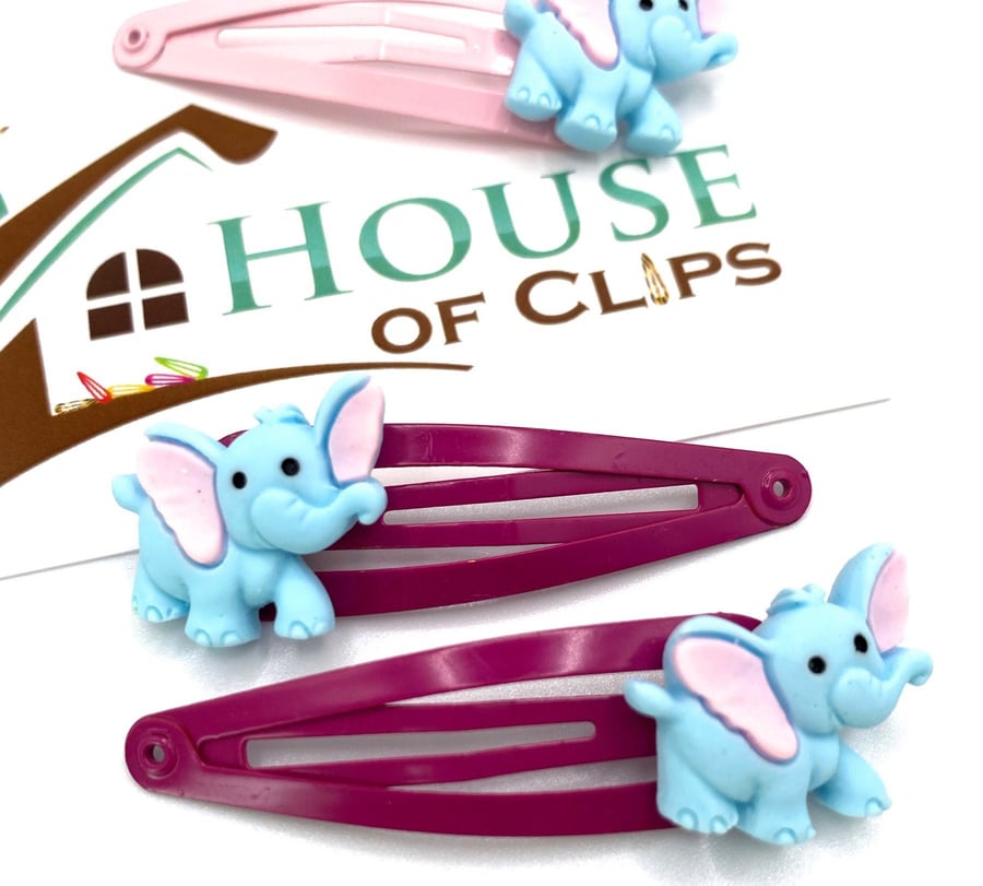 Erica Elephant Hair Clips x2 - Elephant Snap Clips - Elephant Barrettes - Gift f