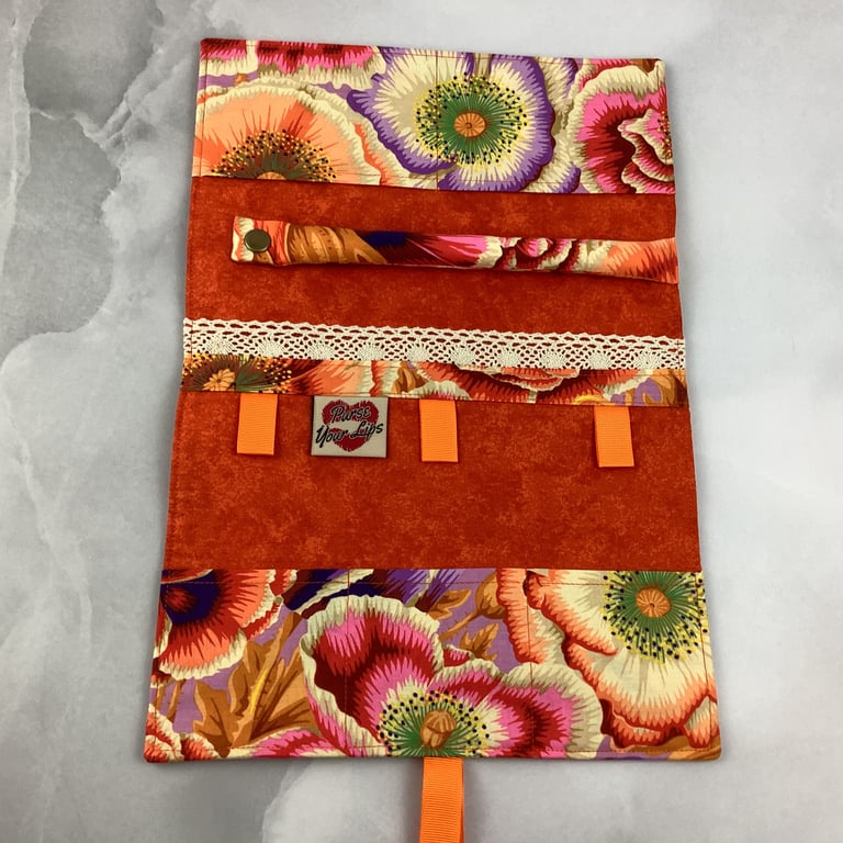 Floral jewellery wrap, Poppies jewellery roll, Travel organiser, 2 options
