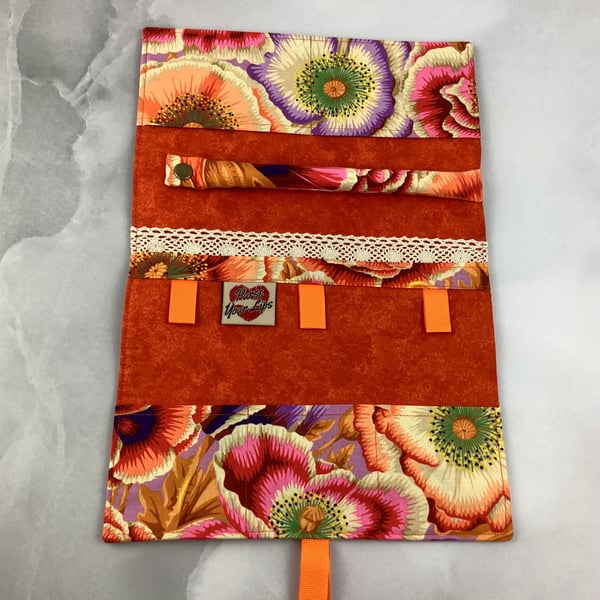 Floral jewellery wrap, Poppies jewellery roll, Travel organiser, 2 options