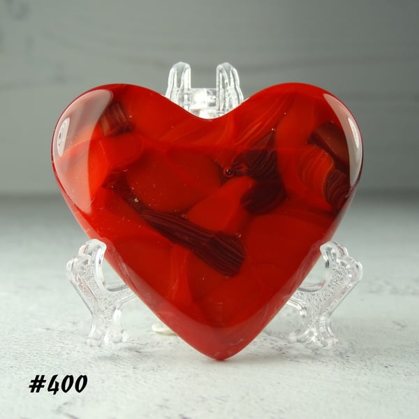 Fused glass red heart pocket hug with stand 5x4.5cm, handcrafted (400)