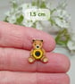 Sunflower Gift, Handmade Sunflower Tiny Bear Pin, Teddy Badge, Sunflower Brooch - Image 4