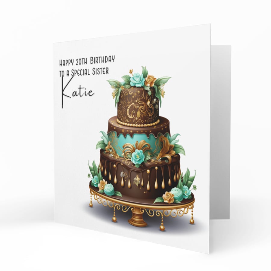 Personalised Birthday Card, Female, Cake, Floral, Mum, Gran C190