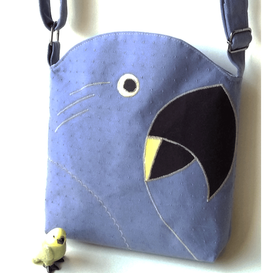 Blue crossbody bag inspired by Hyacinth Macaws