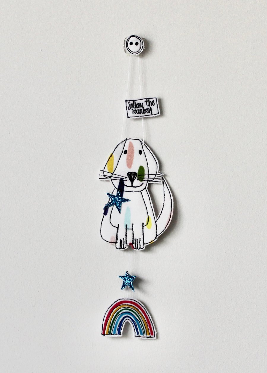 'Follow the Rainbow' - Dog and Rainbow Hanging Decoration