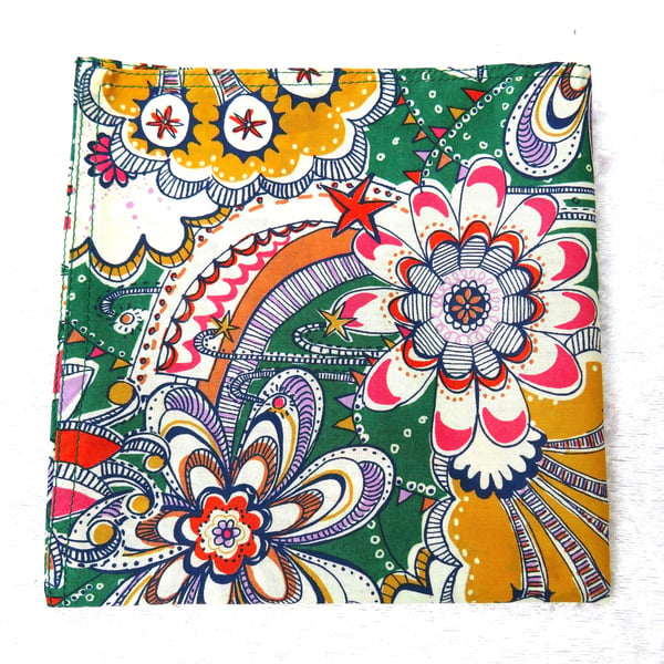 Gents handkerchief, made from Liberty Tana Lawn, pocket square, Firework Garden