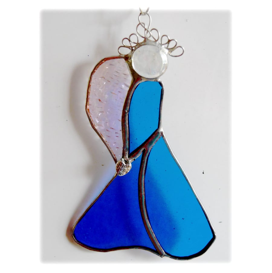 Angel Suncatcher Stained Glass Heart Sea Blue Christmas 025