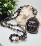 Knotted Ice Crystal Obsidian Necklace with Carved Buddha Pendant & Smoky Quartz
