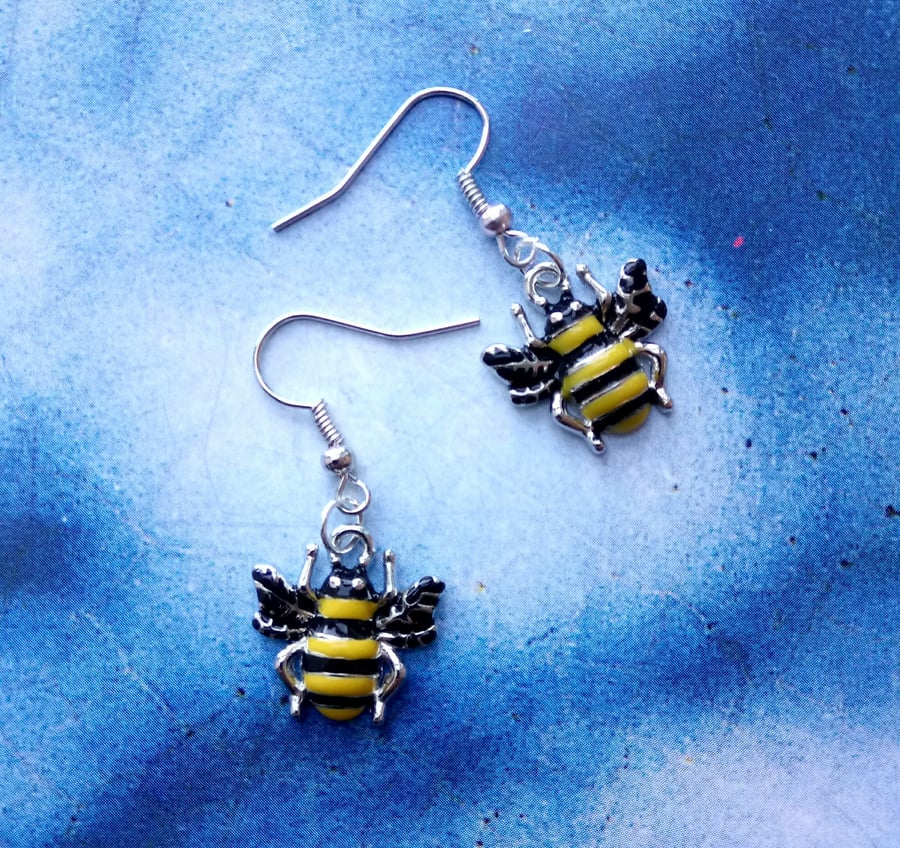 Beautiful Bee Charm Dangly Sterling Silver Earrings