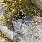Oxidised sterling silver heart tag earrings