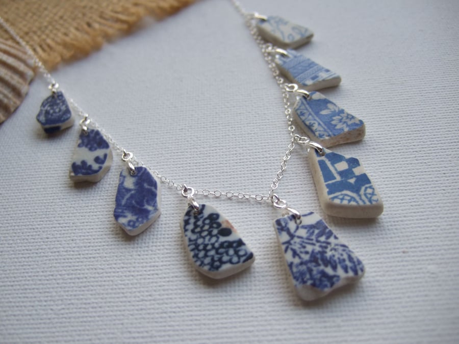 Scottish sea pottery necklace, beach pottery jewellery, palm tree 18"