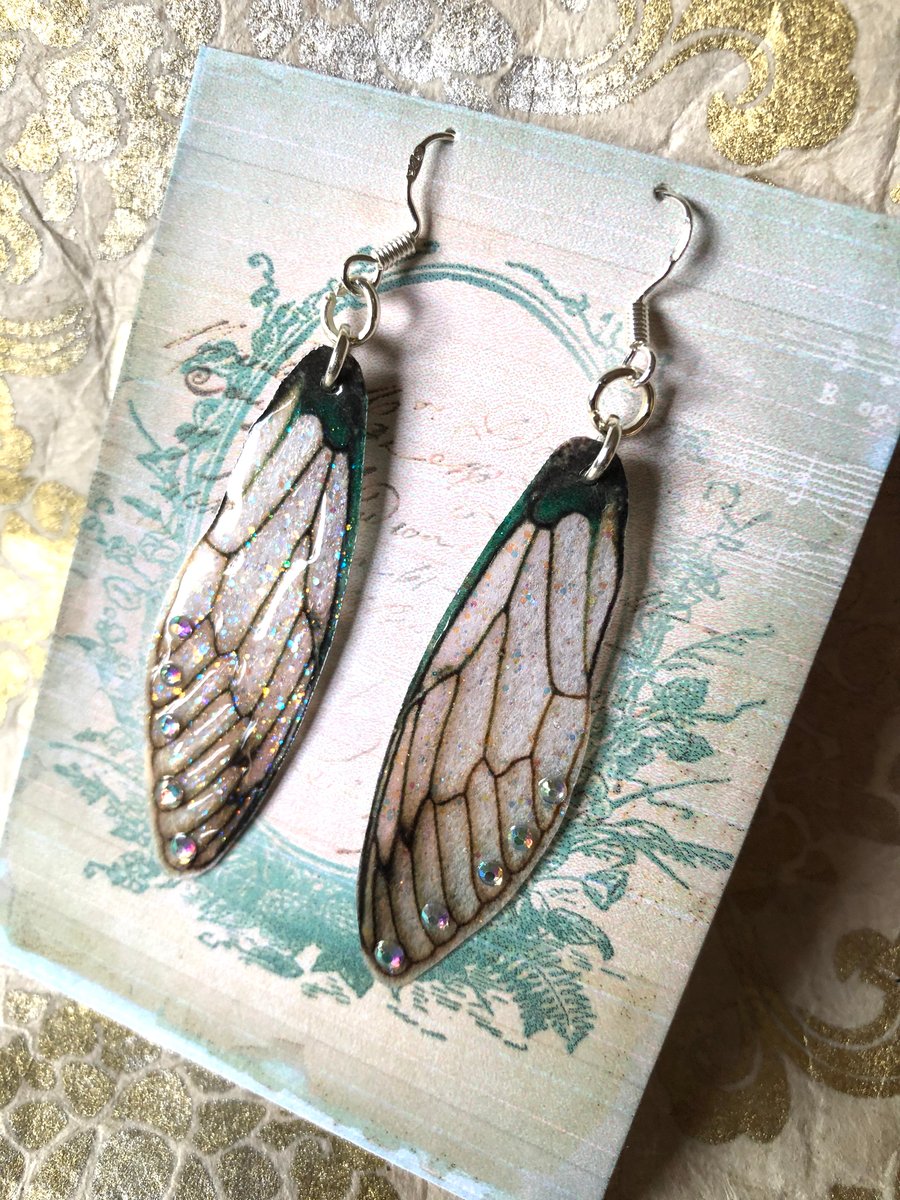 Aurora Borealis Forest Fairy Wing Sterling Silver Earrings