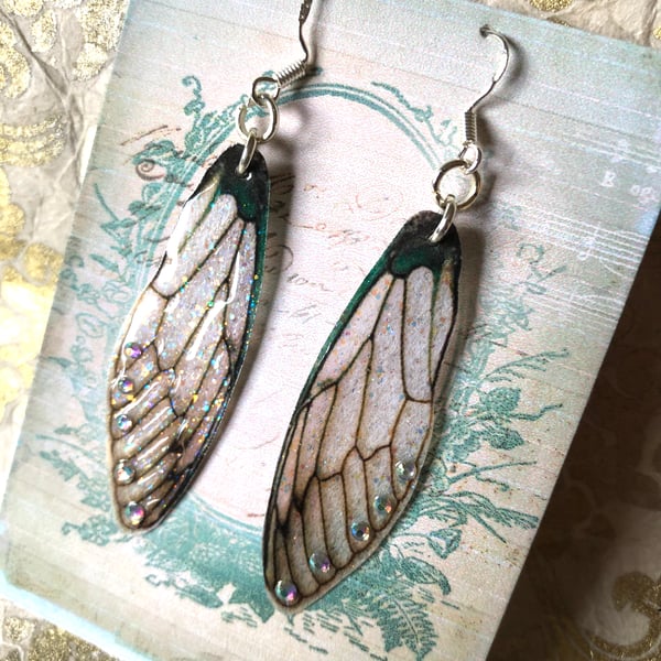 Aurora Borealis Forest Fairy Wing Sterling Silver Earrings