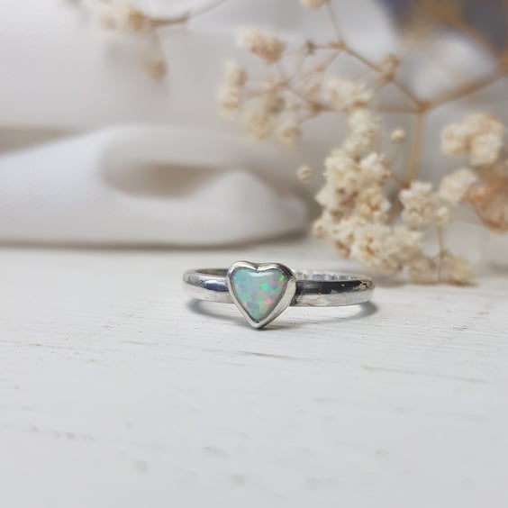 Heart shaped opal ring in sterling silver