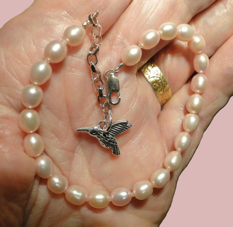 Delicate pink pearl bracelet.  Christmas gift for her   stocking filler