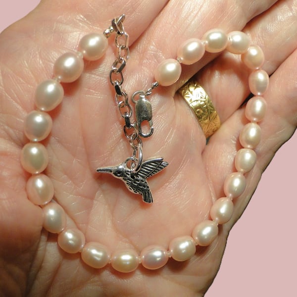 Delicate pink pearl bracelet.  Christmas gift for her   stocking filler
