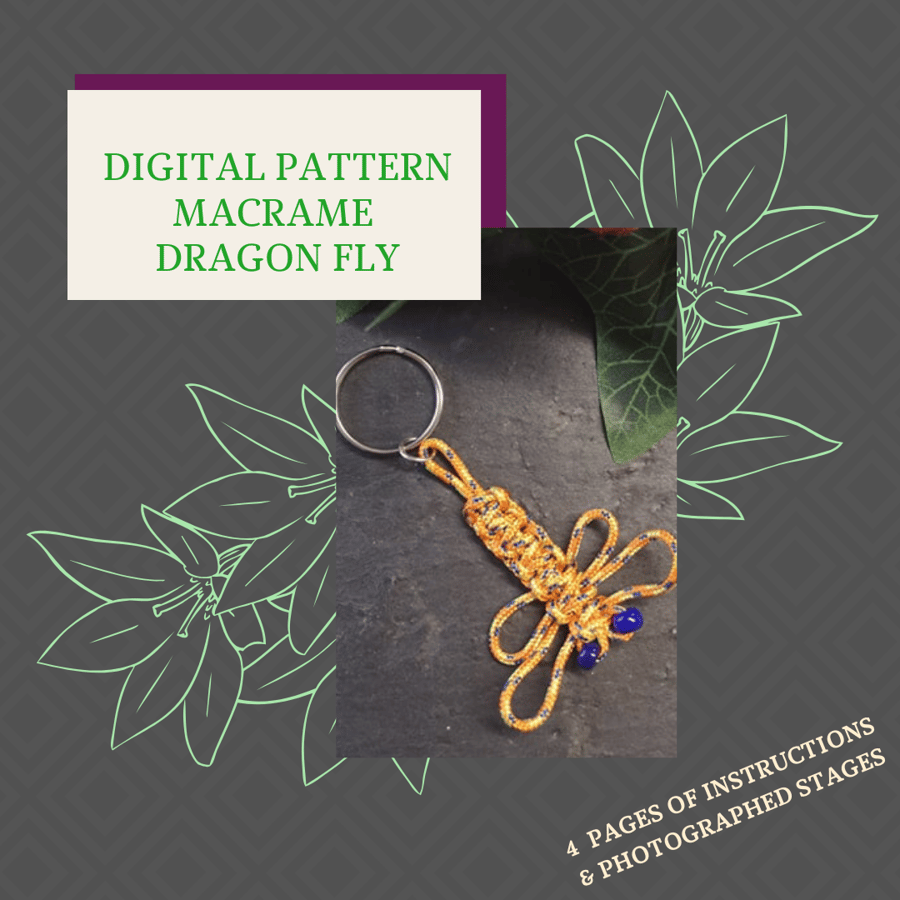 PDF DIGITAL PATTERN - INSTRUCTIONS FOR MACRAME DRAGONFLY