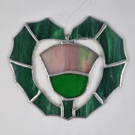 569 Stained Glass Heart Thistle - handmade hanging decoration.