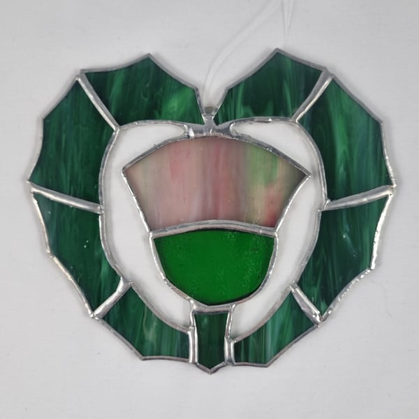 569 Stained Glass Heart Thistle - handmade hanging decoration.