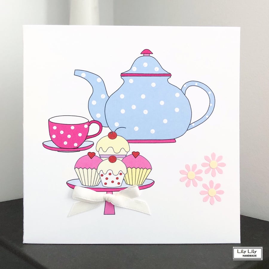 Handmade Blank Greetings Card, Afternoon Tea