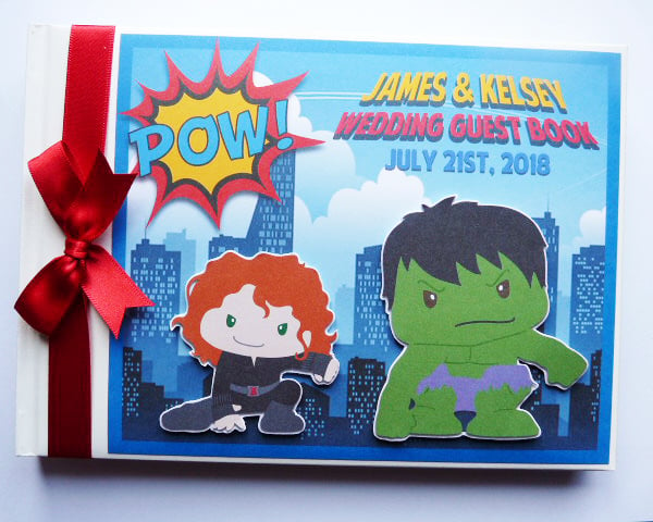 Hulk and Black widdow wedding guest book, superheroes wedding gift