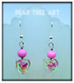 Murano glass pink flower heart drop bead earrings on Silver plated hooks.