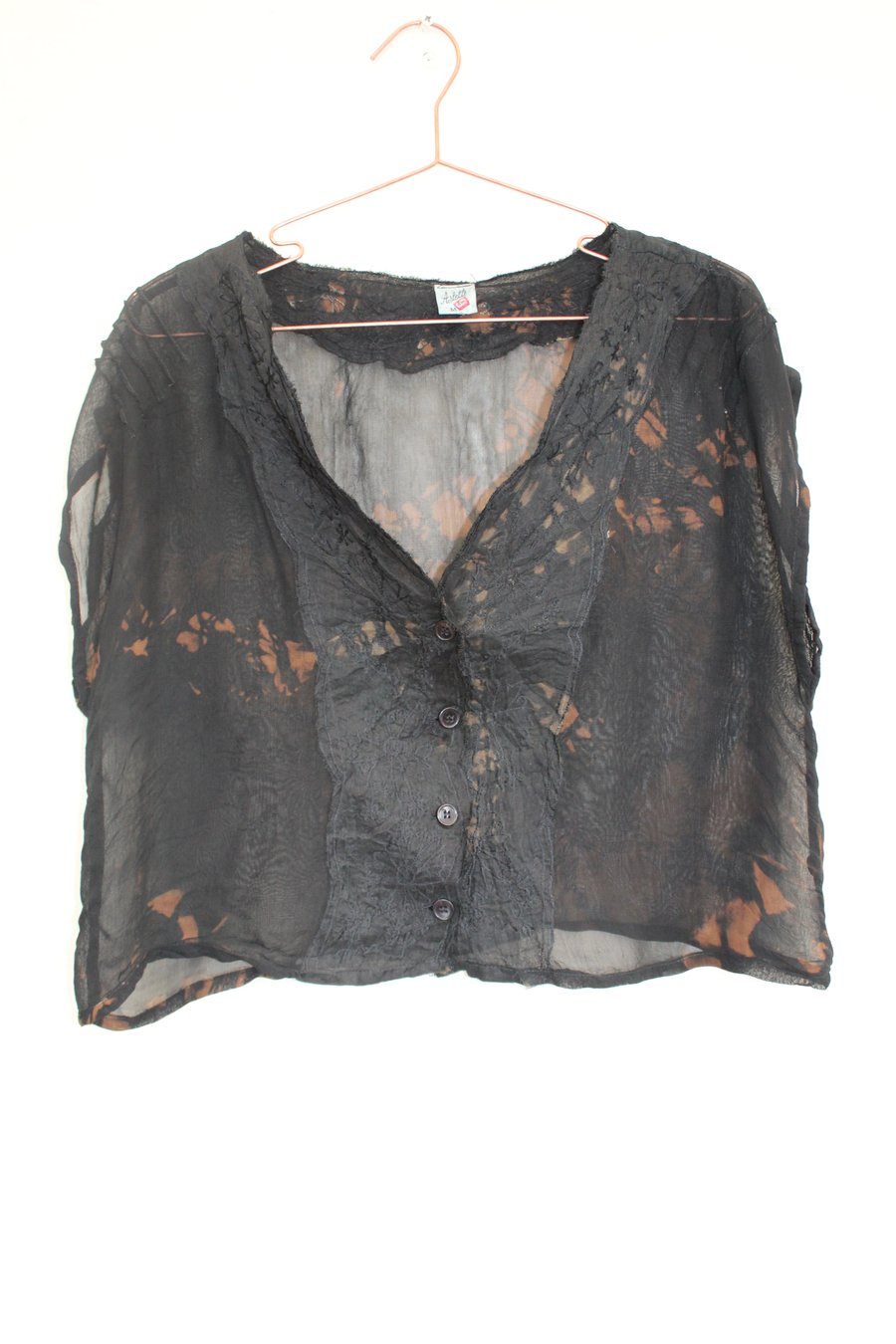 Crop chiffon top,Ladies Vintage 90's reworked black and bronze tie dye,festival 