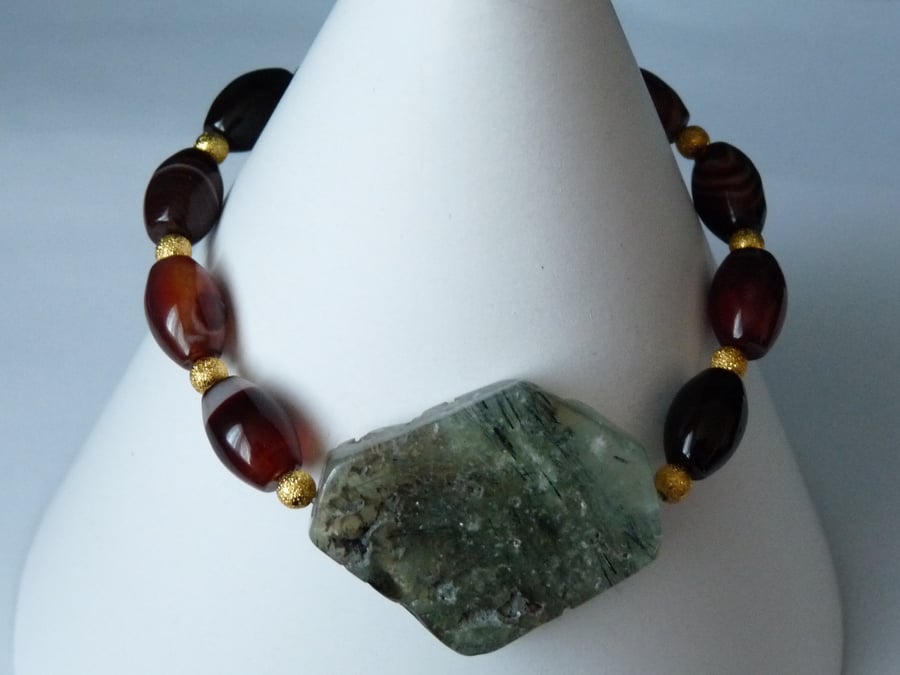 Fancy Agate, Prehnite & Gold Stardust Bead Stretchy Bracelet