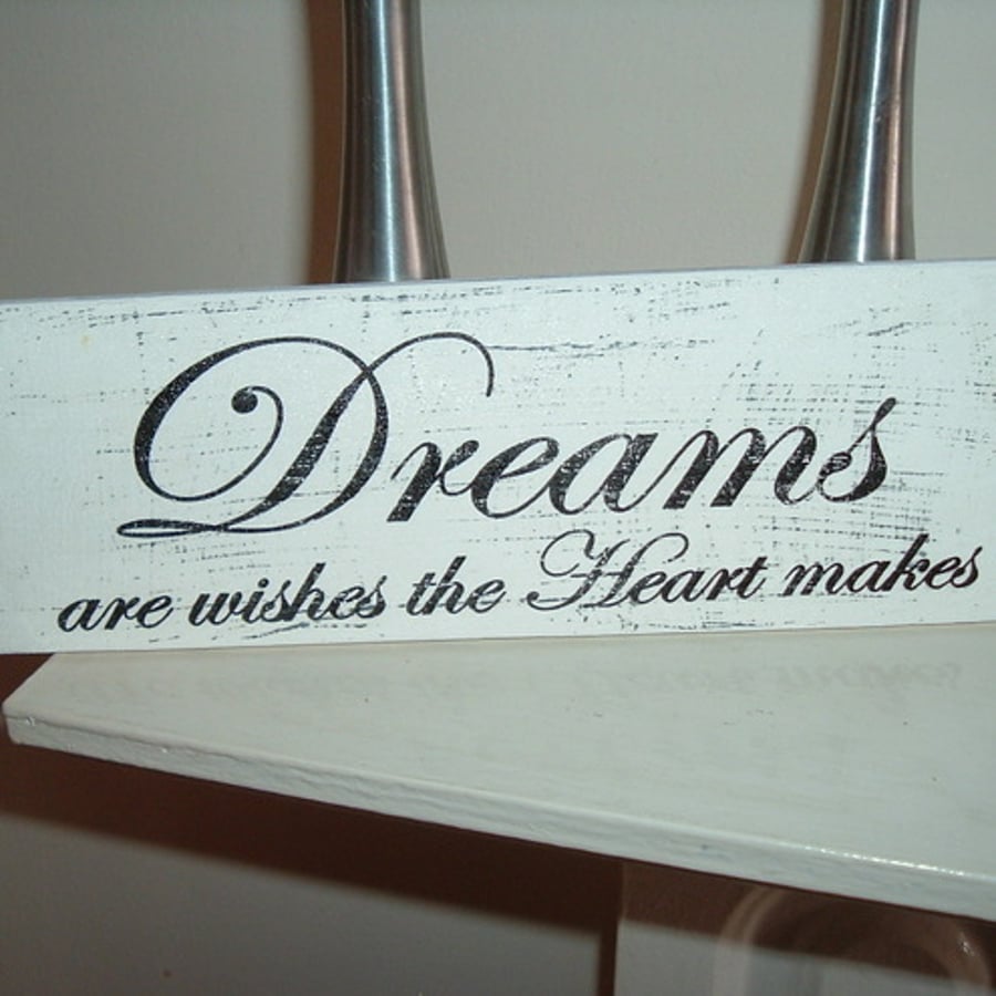 Shabby chic distressed plaque-dreams-wishes