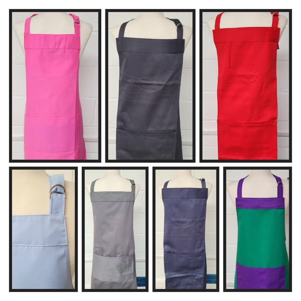 Medium plain aprons. Many colours available. Made in England