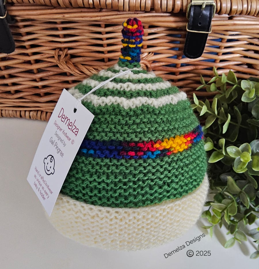 Designer Hand Knitted Boy's Beanie Hat 9-18 Months Size