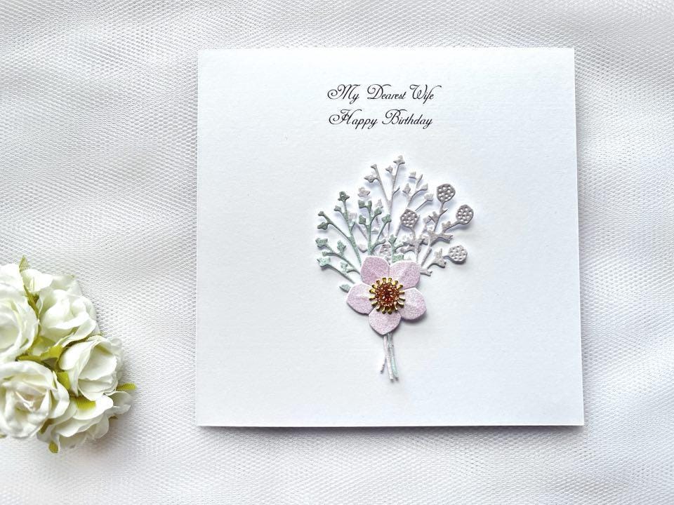 Personalized 3D Paper Flower Birthday Card: Handmade Mulberry Tea Rose C636