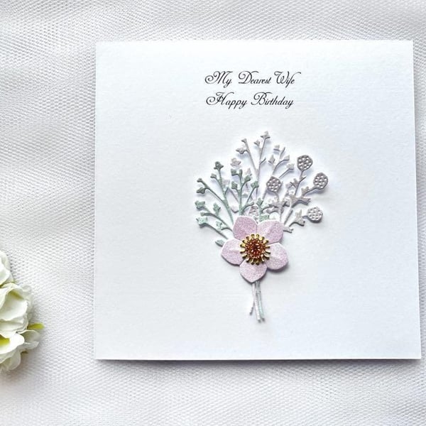 Personalized 3D Paper Flower Birthday Card: Handmade Mulberry Tea Rose C636