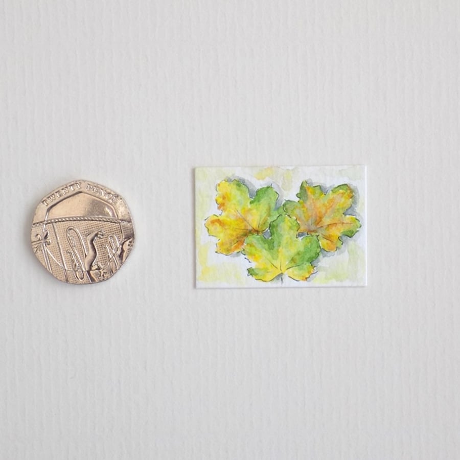 Miniature Watercolour Painting 'Autumn Greens' (2.5cm x 3.5cm)