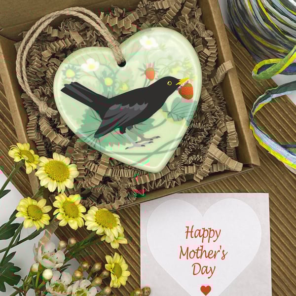Blackbird 'Strawberry Thief' Hanging Decoration & Mothers Day Keepsake Gift