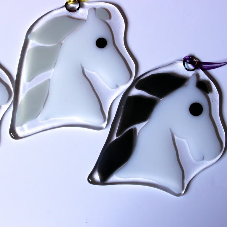 White Horses head fused glass suncatcher