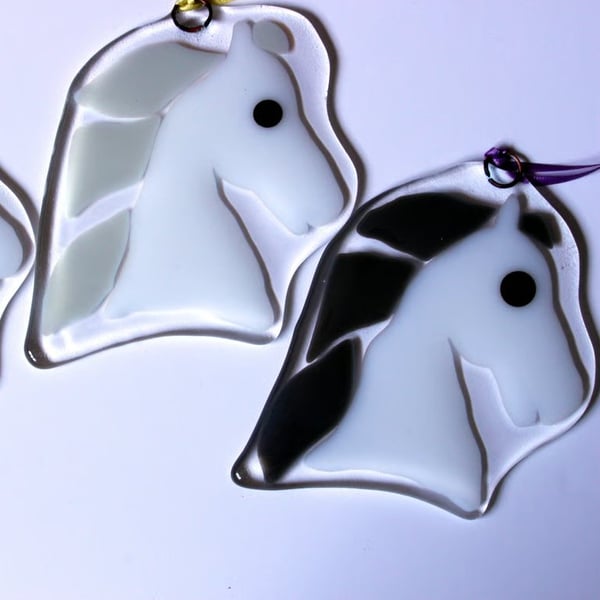White Horses head fused glass suncatcher