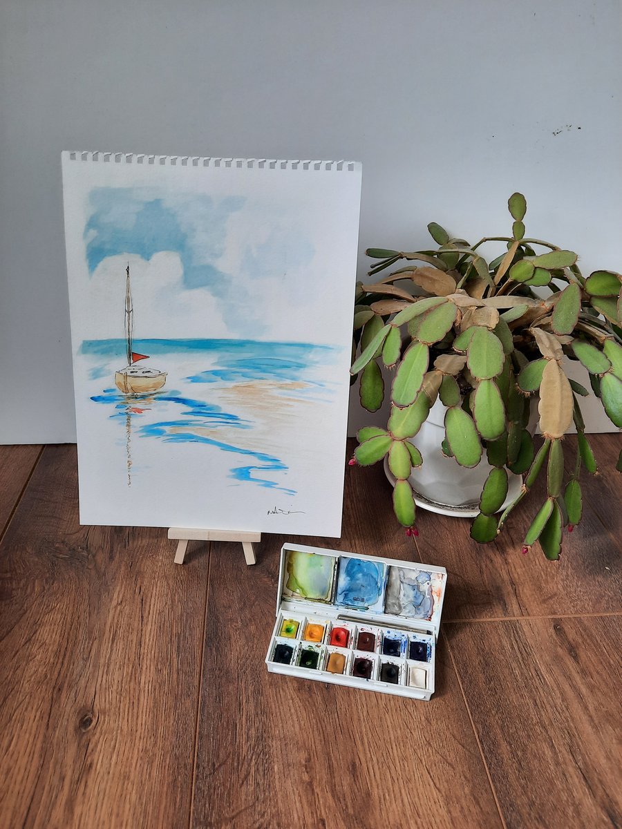 Lazy summer on the sea original watercolour painting 
