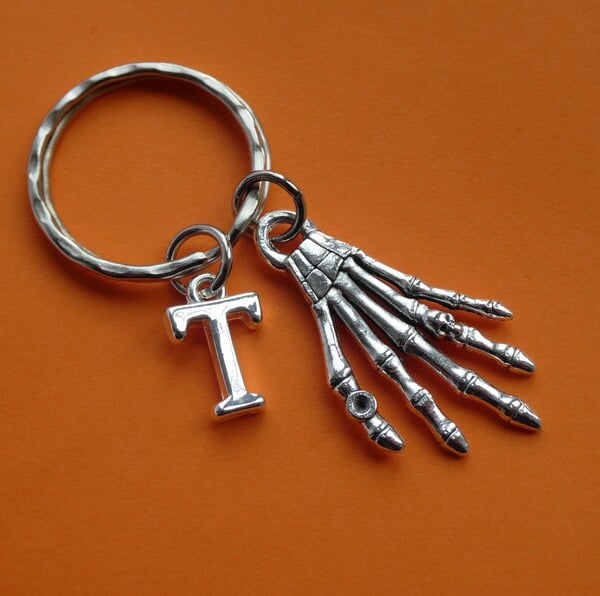 Skeleton hand keychain, Goth keyring
